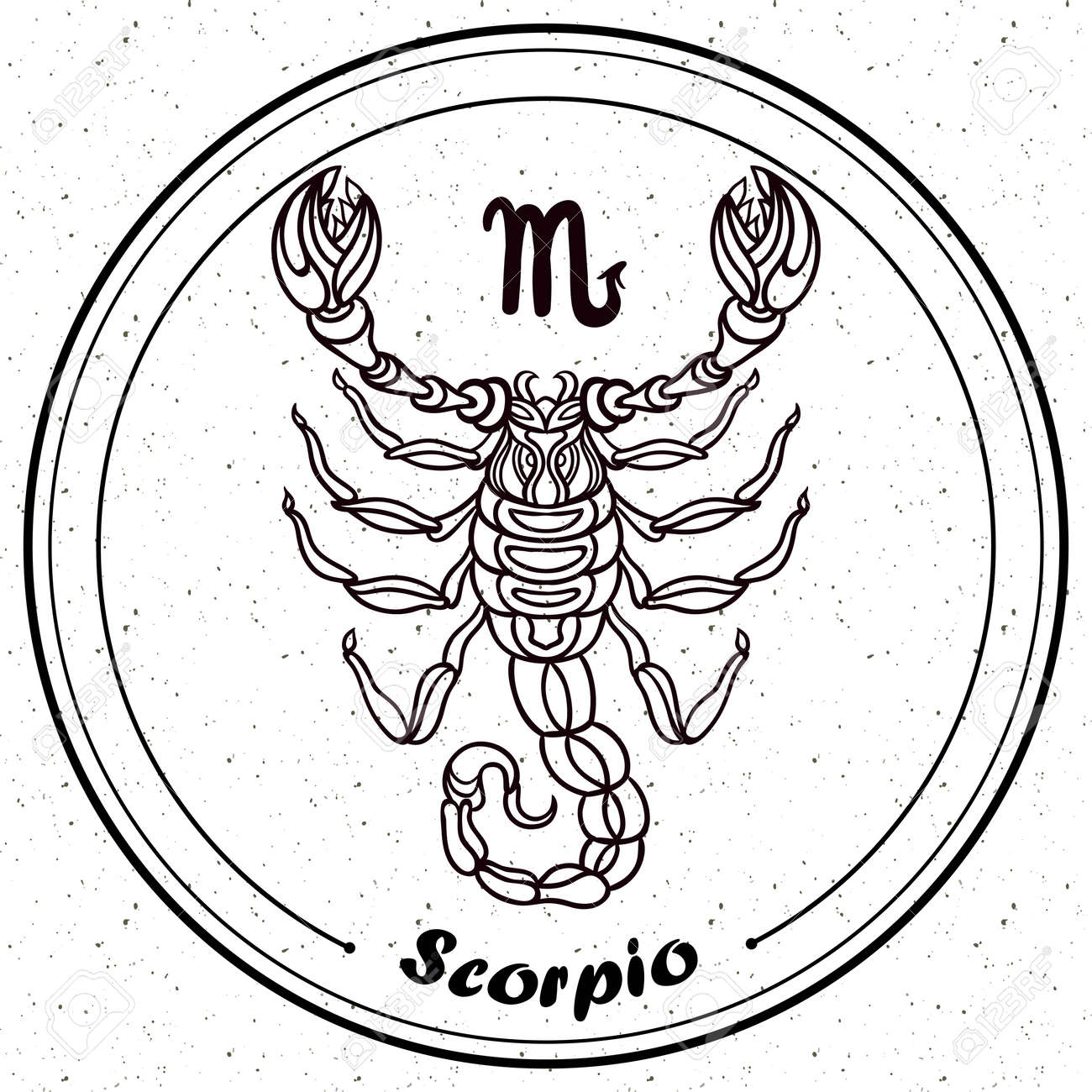 Detailed Scorpio in aztec filigree line art style. Tattoo, coloring..