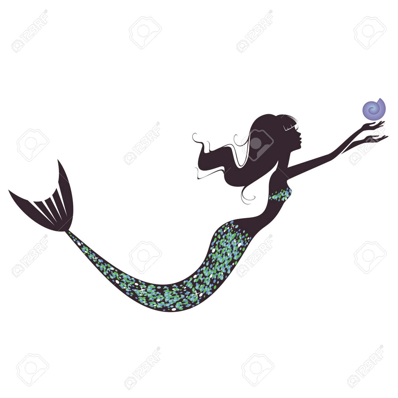 シェル イラスト マーメイド シルエット のイラスト素材 ベクタ Image