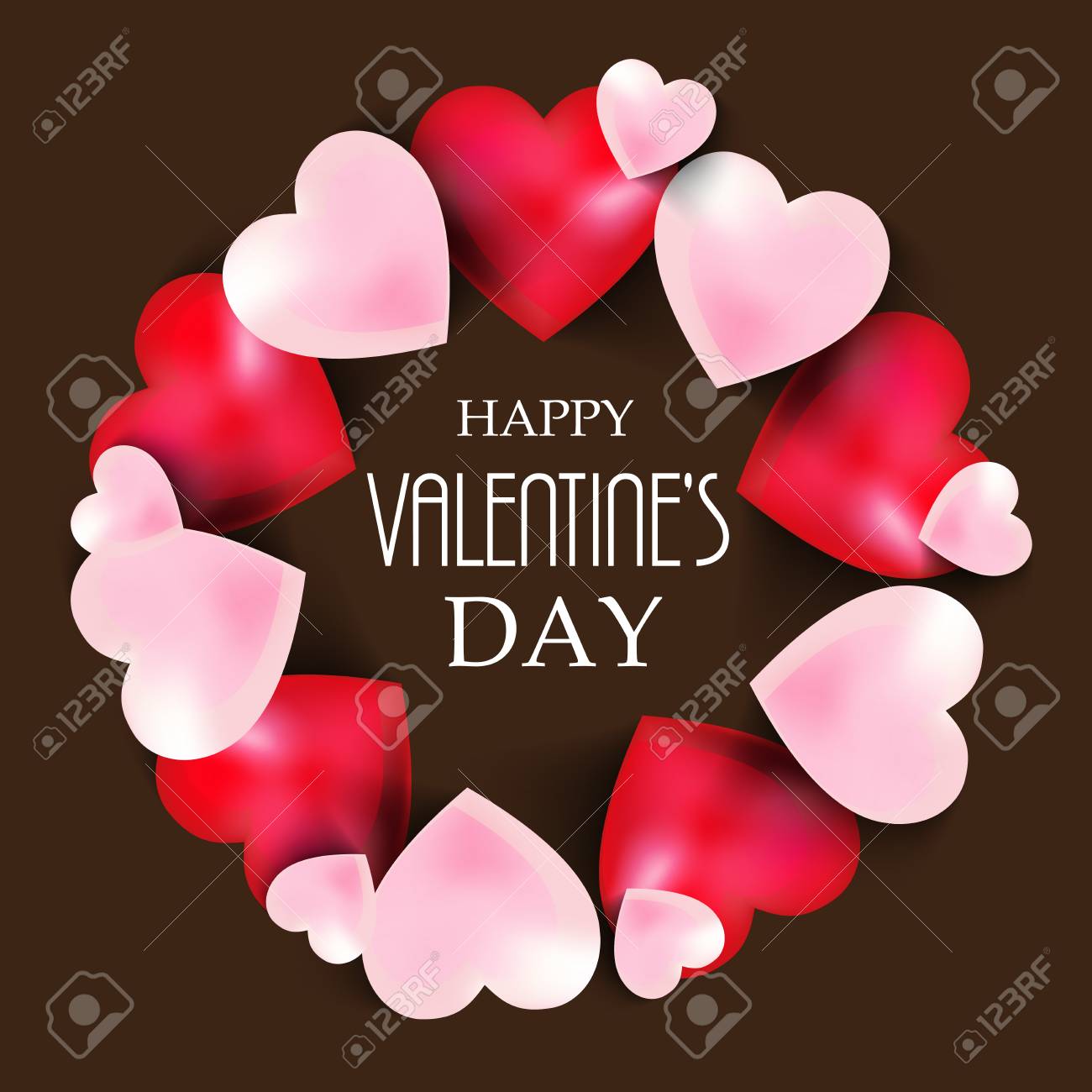 茶色の背景に赤とピンクのハート バレンタインデーおめでとうベクトルイラスト のイラスト素材 ベクタ Image