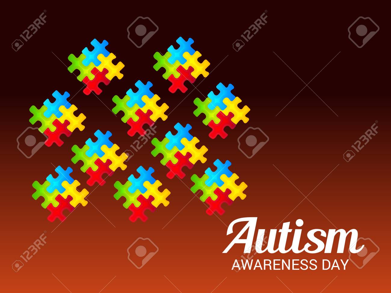 world autism awareness day banner with jigsaw pieces on dark