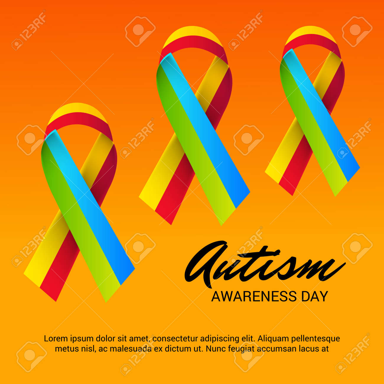 world autism awareness day with colorful ribbons banner royalty