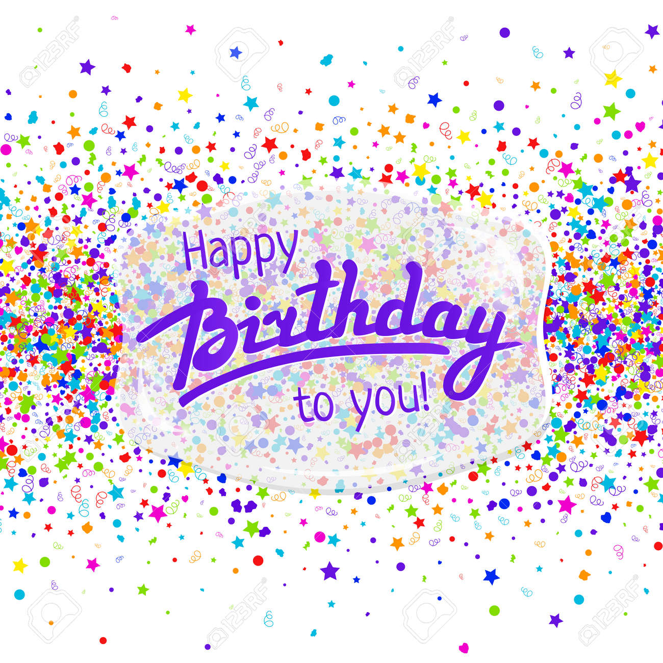 happy birthday greeting card template with lettering and confetti
