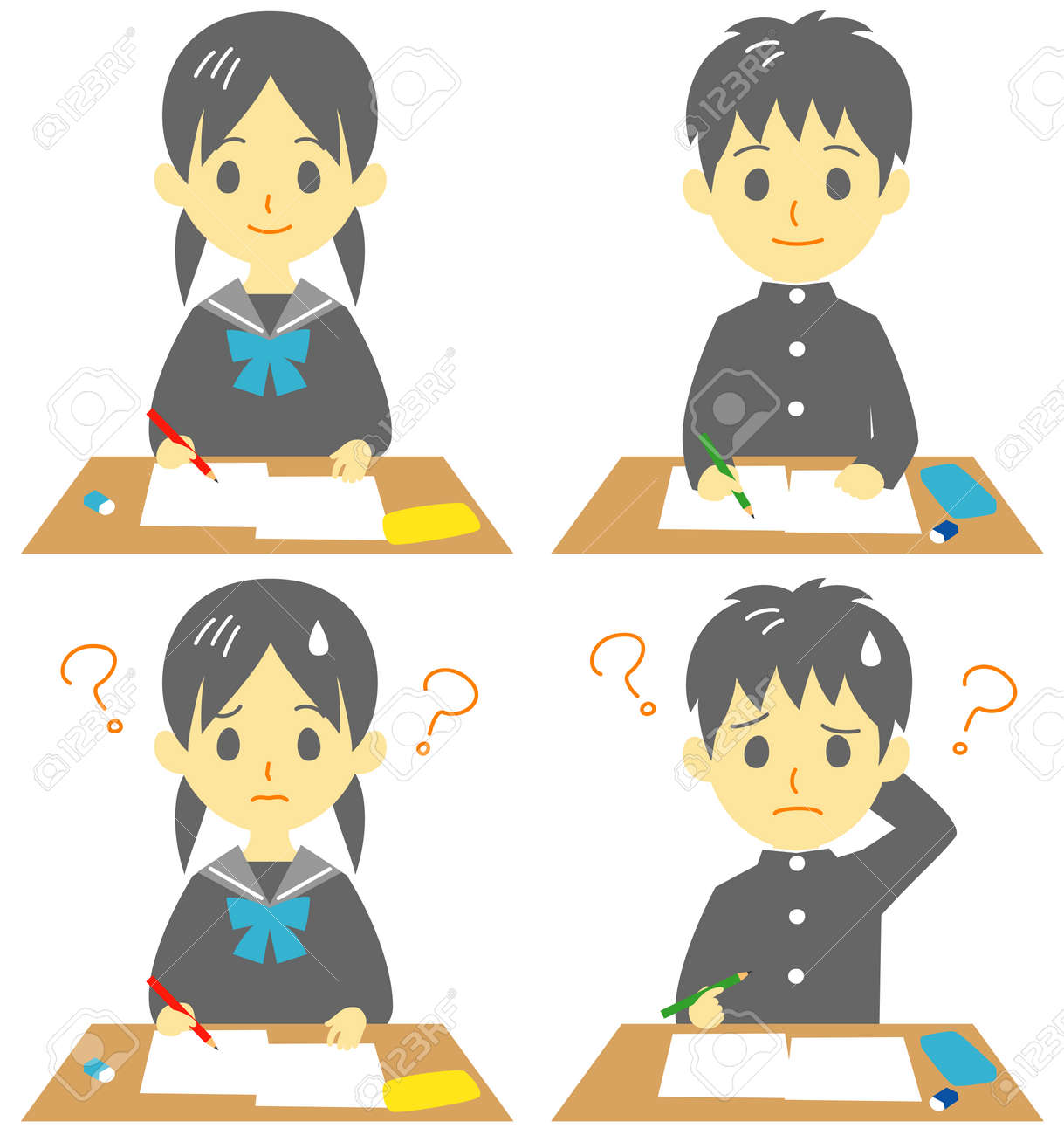 クラスでは 学生を取る試験 困った顔 ベクター ファイルのイラスト素材 ベクタ Image