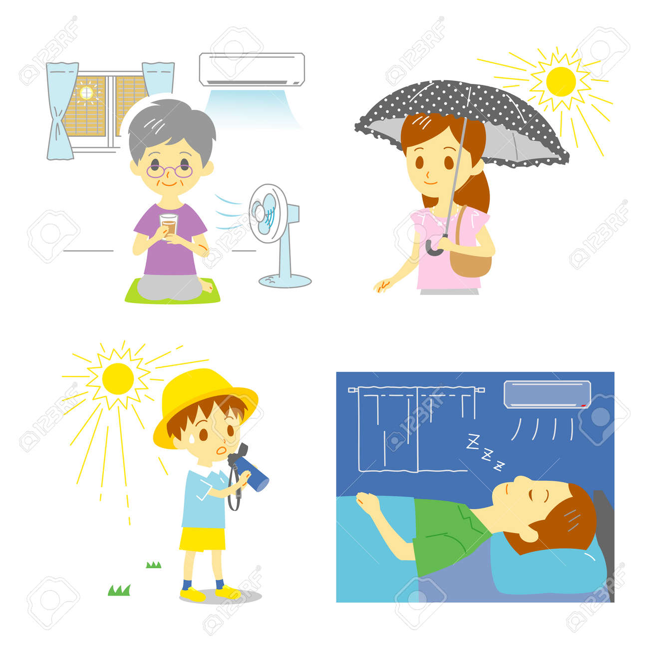 暑さに対する予防措置のイラスト素材 ベクタ Image