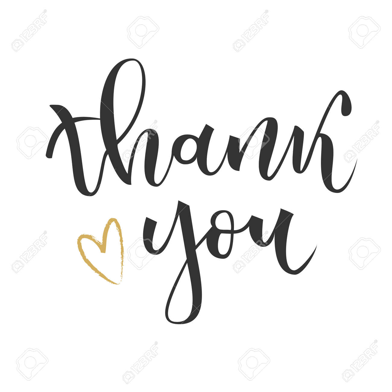 白地にゴールドのハートとありがとうございます手レタリング挨拶のイラスト素材 ベクタ Image