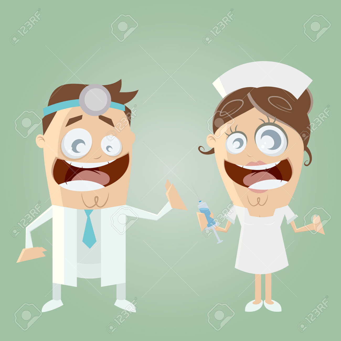 Medecin De Bande Dessinee Drole Et Infirmiere Clip Art Libres De Droits Vecteurs Et Illustration Image