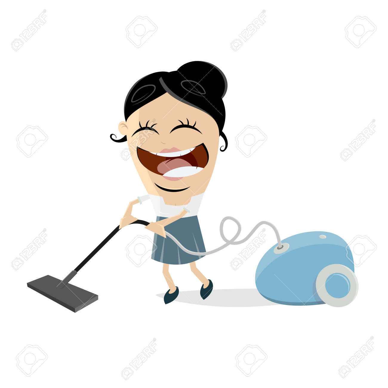 掃除機ベクトルイラストで幸せな主婦 のイラスト素材 ベクタ Image
