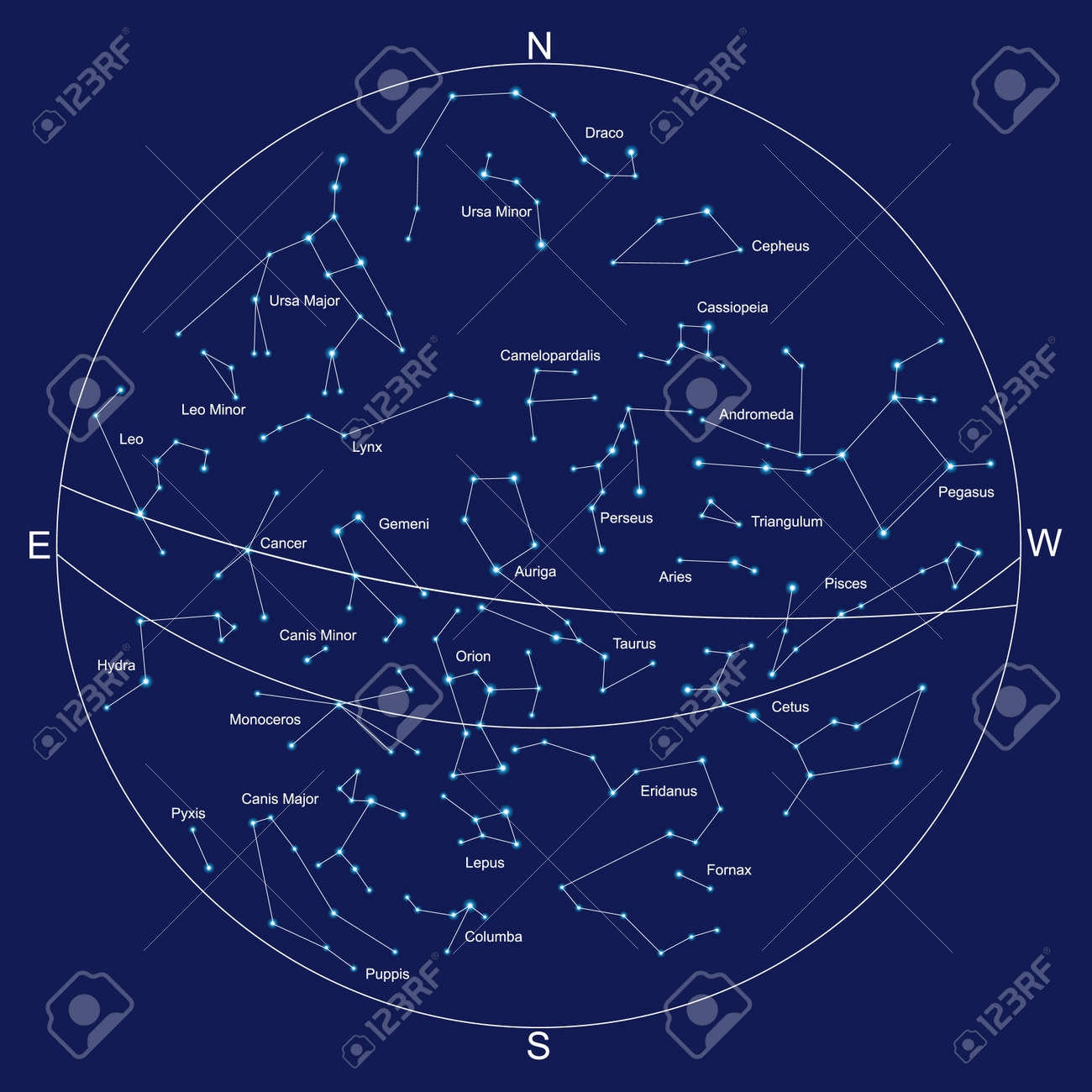 Sky Map And Constellations With Titles Vector Royalty Free Cliparts Vectors And Stock Illustration Image