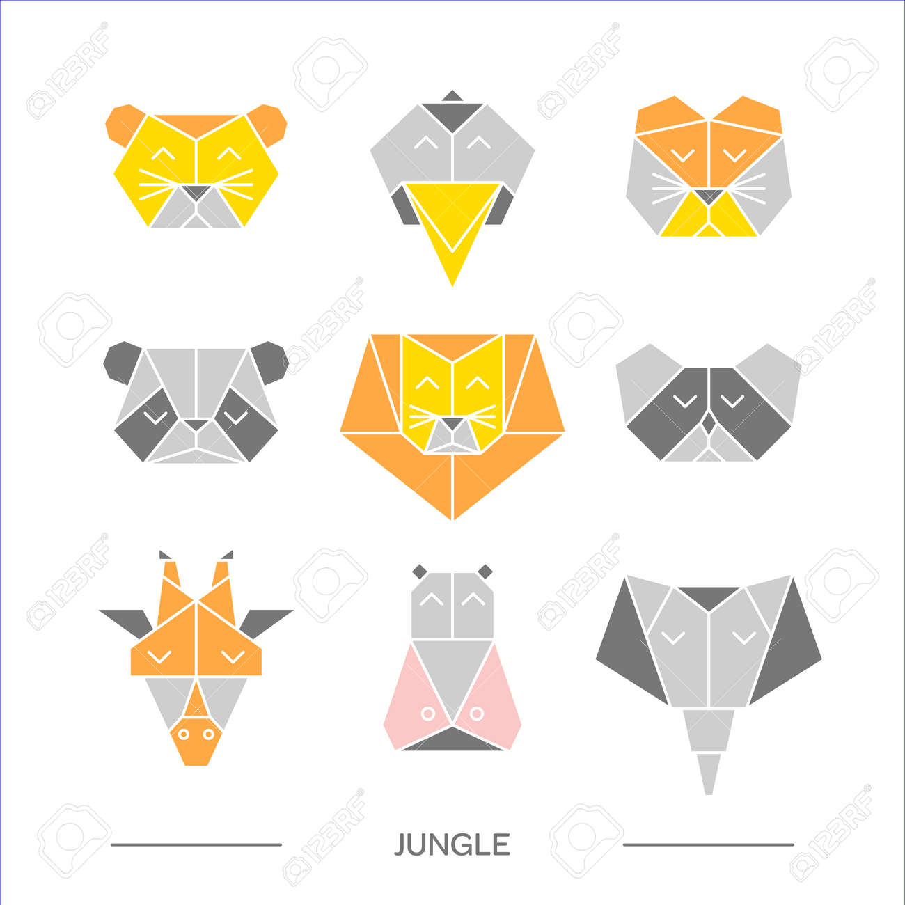 Flat animaux d origami ic´ne de conception de la ligne géométrique définie animaux