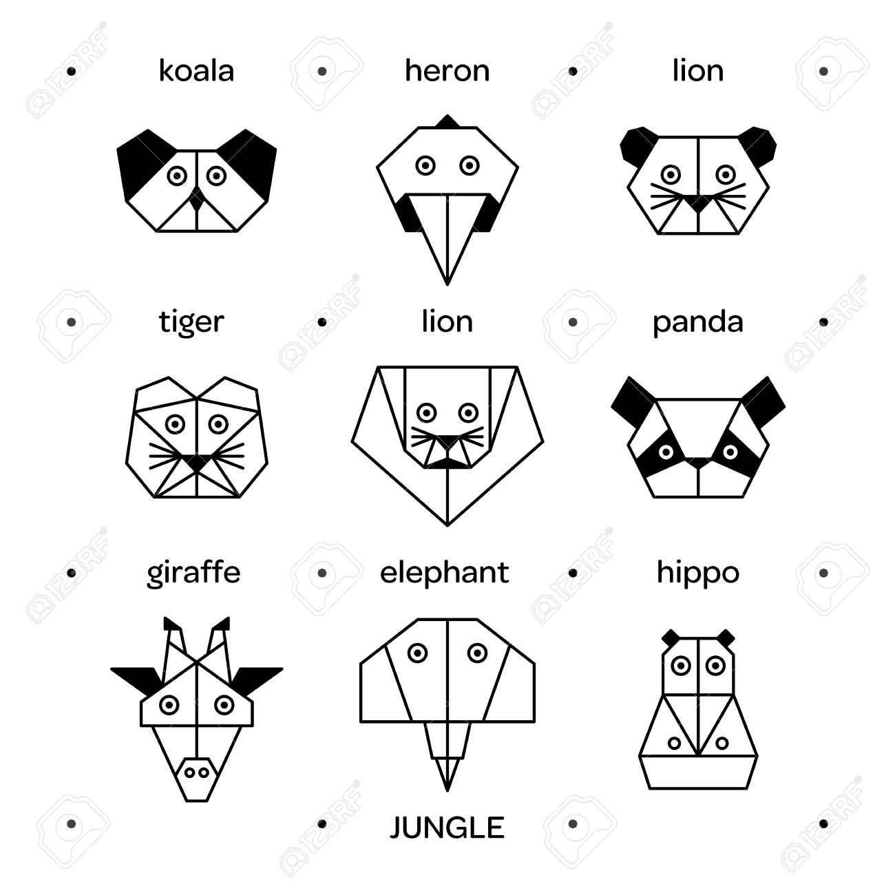 animaux stylisées vecteur tªtes de triangle des animaux animaux Vector origami ic´ne de