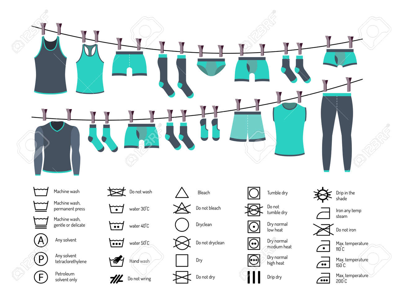 icons set of instructions for washing clothes manual washing