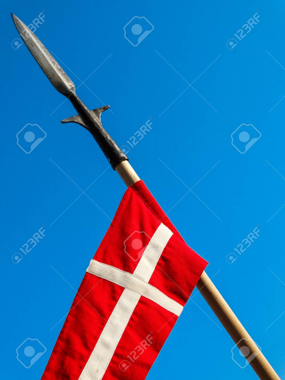 Red Flag With Cross On A Spear - A Battle Flag In Crusade Stock Photo, Picture And Royalty Free Image. Image 110836345.