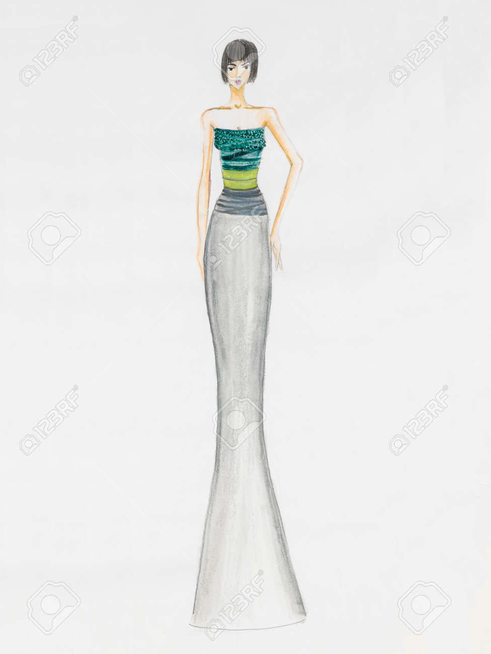 Cocktail dress with a bow ball gown short mannequin hand drawing  illustration on a white background  CanStock