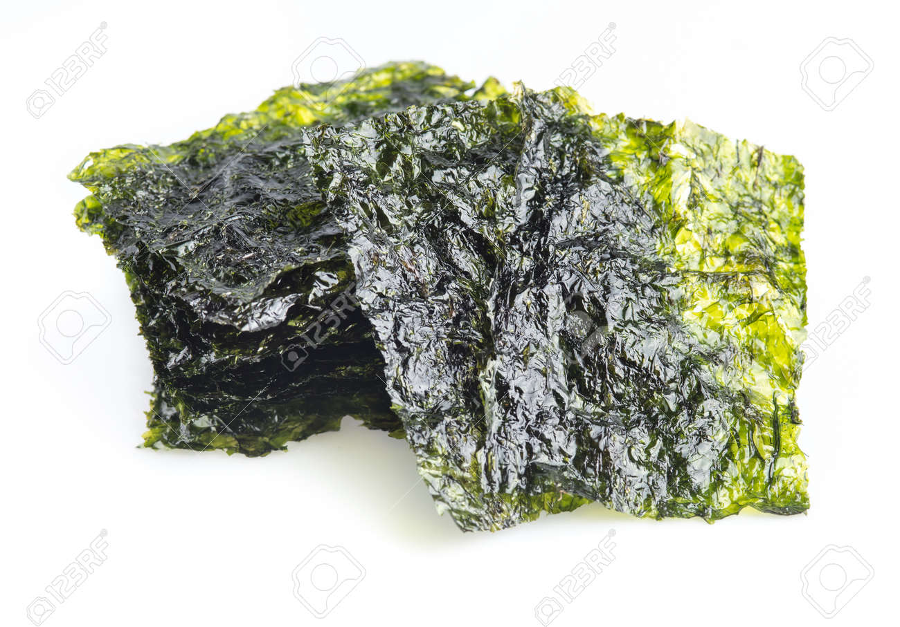 japanese food nori dry seaweed sheets on white background stock nori seaweed sheets