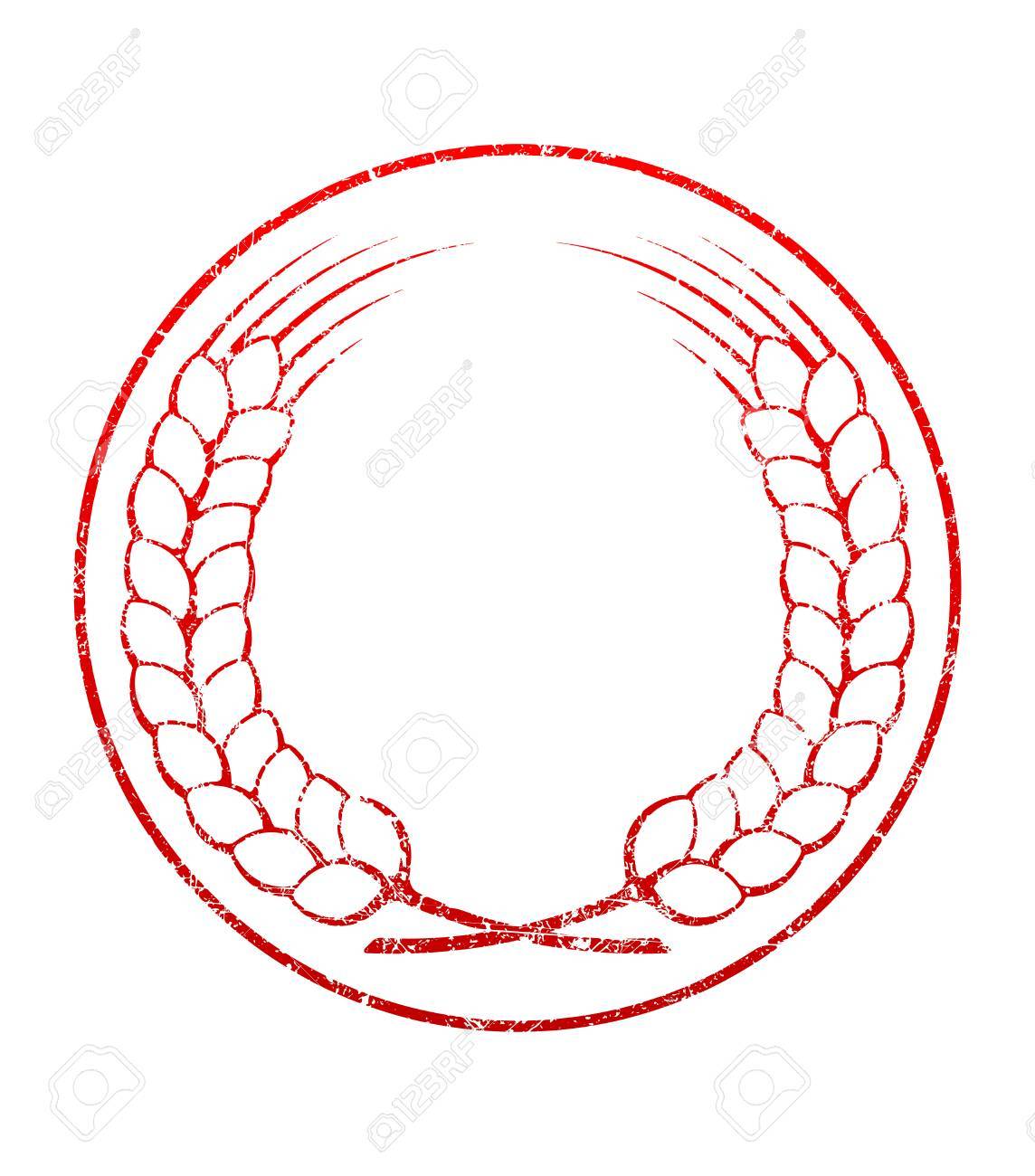 red grunge rubber stamp template with spikelets of wheat and