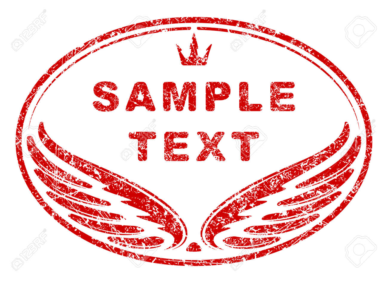 red oval grunge rubber stamp template with wings and crown an