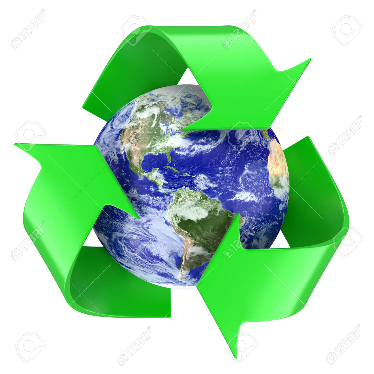 地球の周りのリサイクル シンボルです 3 D イラスト の写真素材 画像素材 Image