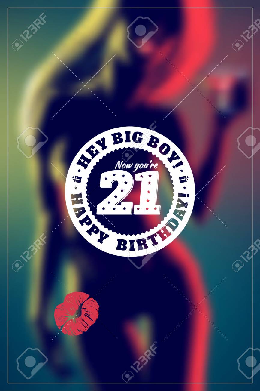 Hermosa Chica En Una Discoteca Con Una Copa De Coctel Tarjeta Postal De La Mayoria Para Un Chico Joven Ilustracion Borrosa Con La Inscripcion Del Feliz Cumpleanos Labios Chicas Pie De Imprenta