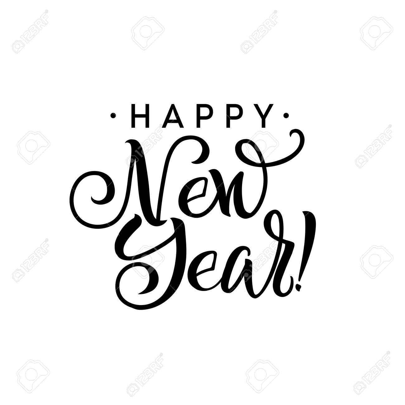 Happy New Year Calligraphy Greeting Card Black Typography On