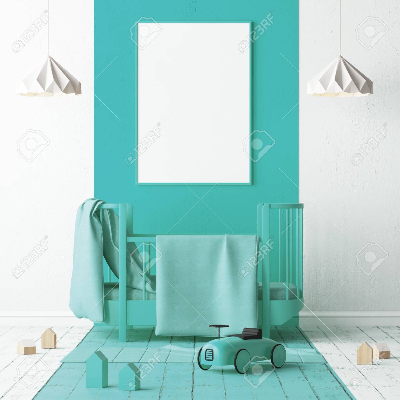 Mock Up Of A Children S Bedroom In A Turquoise Scandinavian