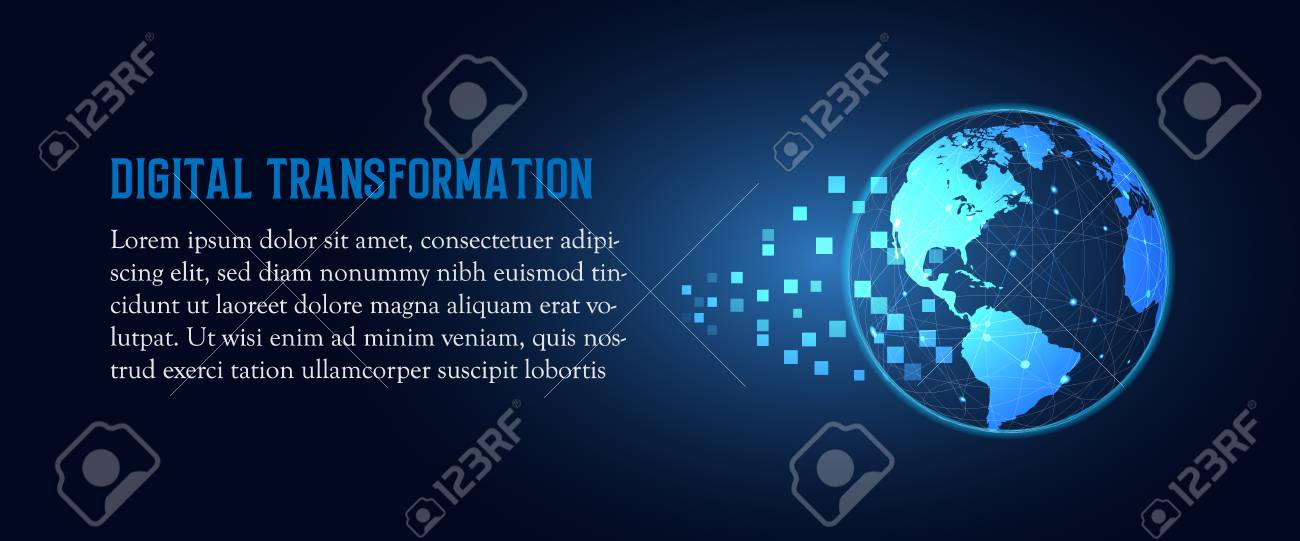 Futuristic change of blue earth digital transformation abstract technology background. Artificial intelligence and big data. Business growth computer and investment industry 4.0 Vector illustration - 110543256 Futuristic change of blue earth digital transformation abstract technology background. Artificial intelligence and big data. Business growth computer and investment industry 4.0 Vector illustration - 110543256