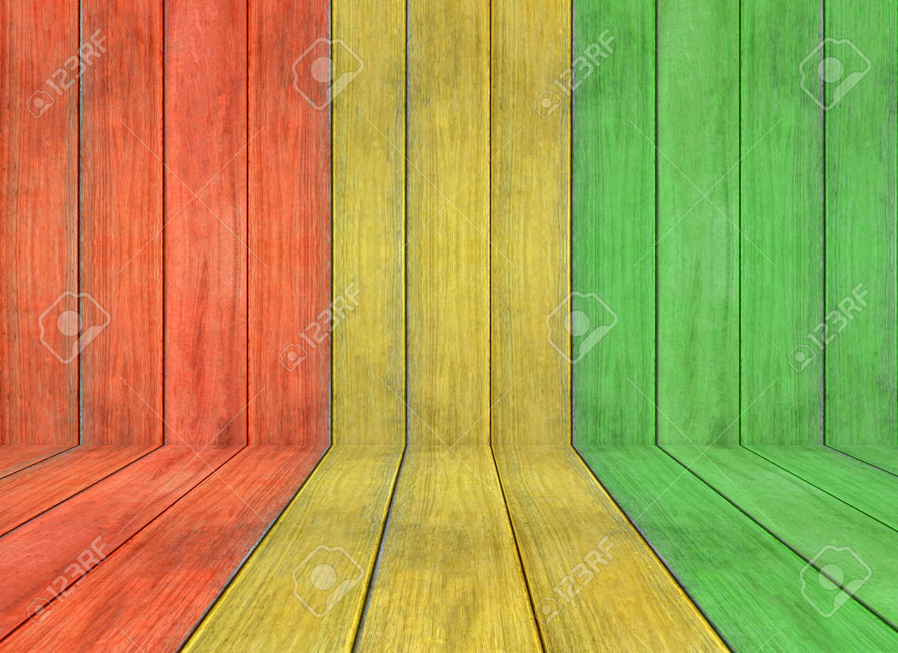 Reggae Colour And Wooden Floor Texture Background Stock Photo