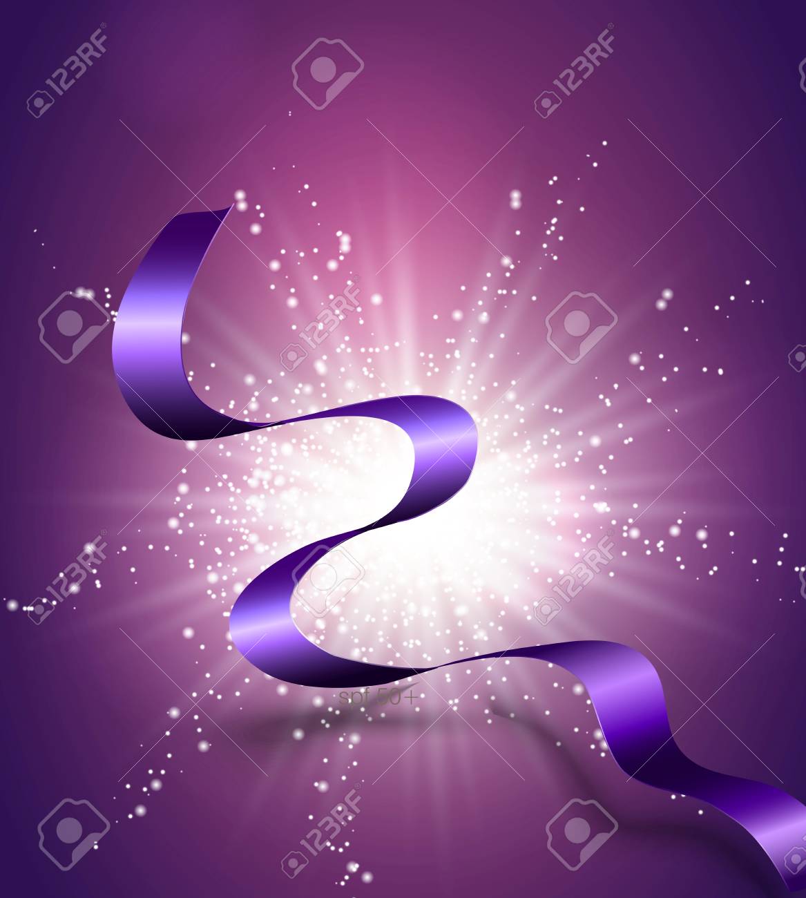サテンのリボンは紫色の背景 火花のフラッシュに光るものを開発します のイラスト素材 ベクタ Image