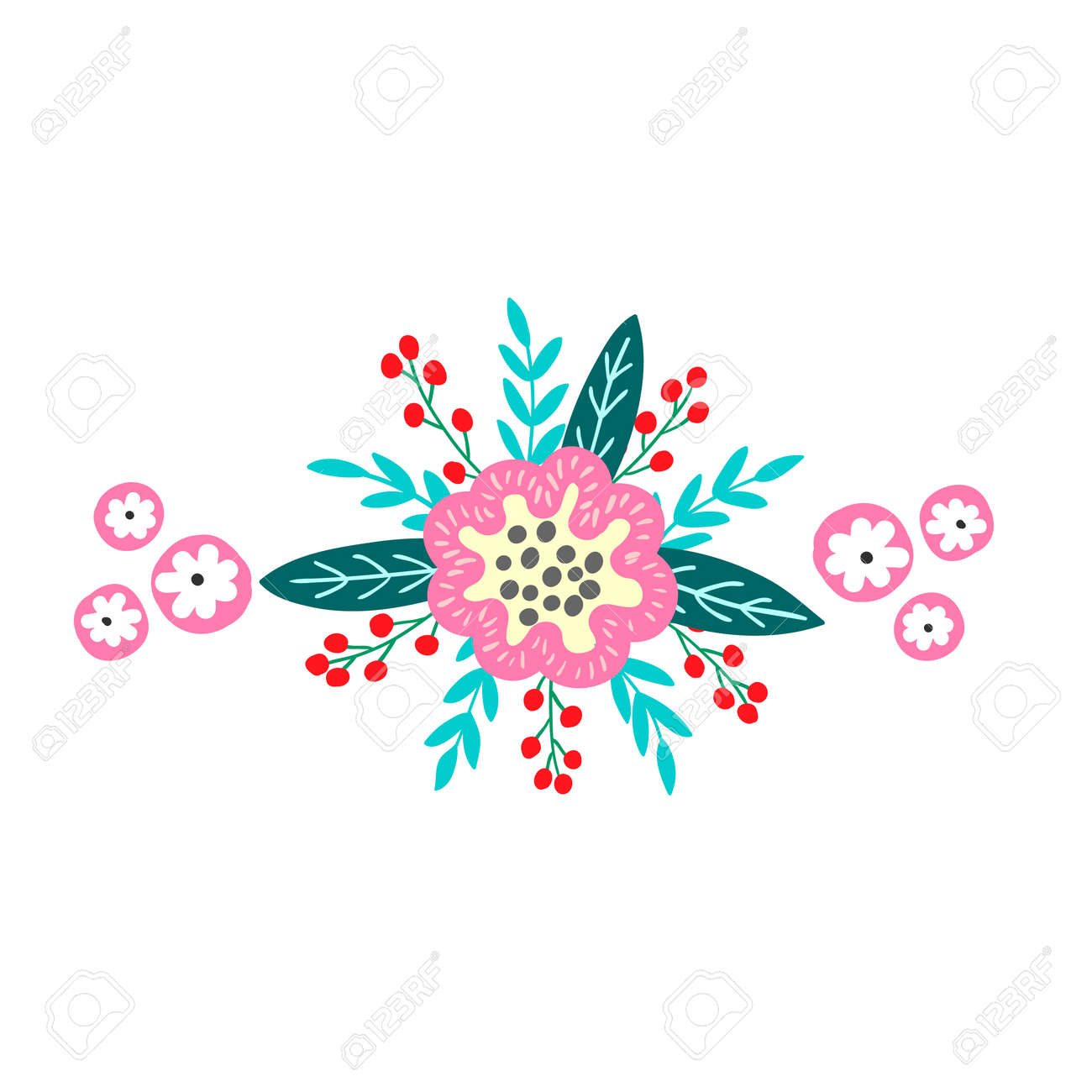 Simple bouquet of flowers, berries, leaves and twigs of fantasy..