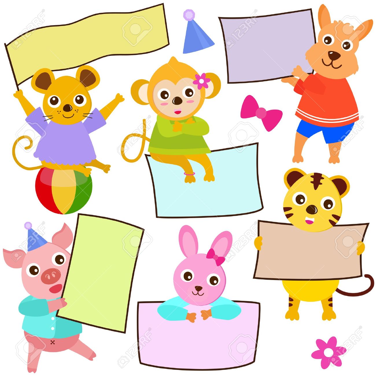 animal theme of cute vector icons tag blank frame in pastel