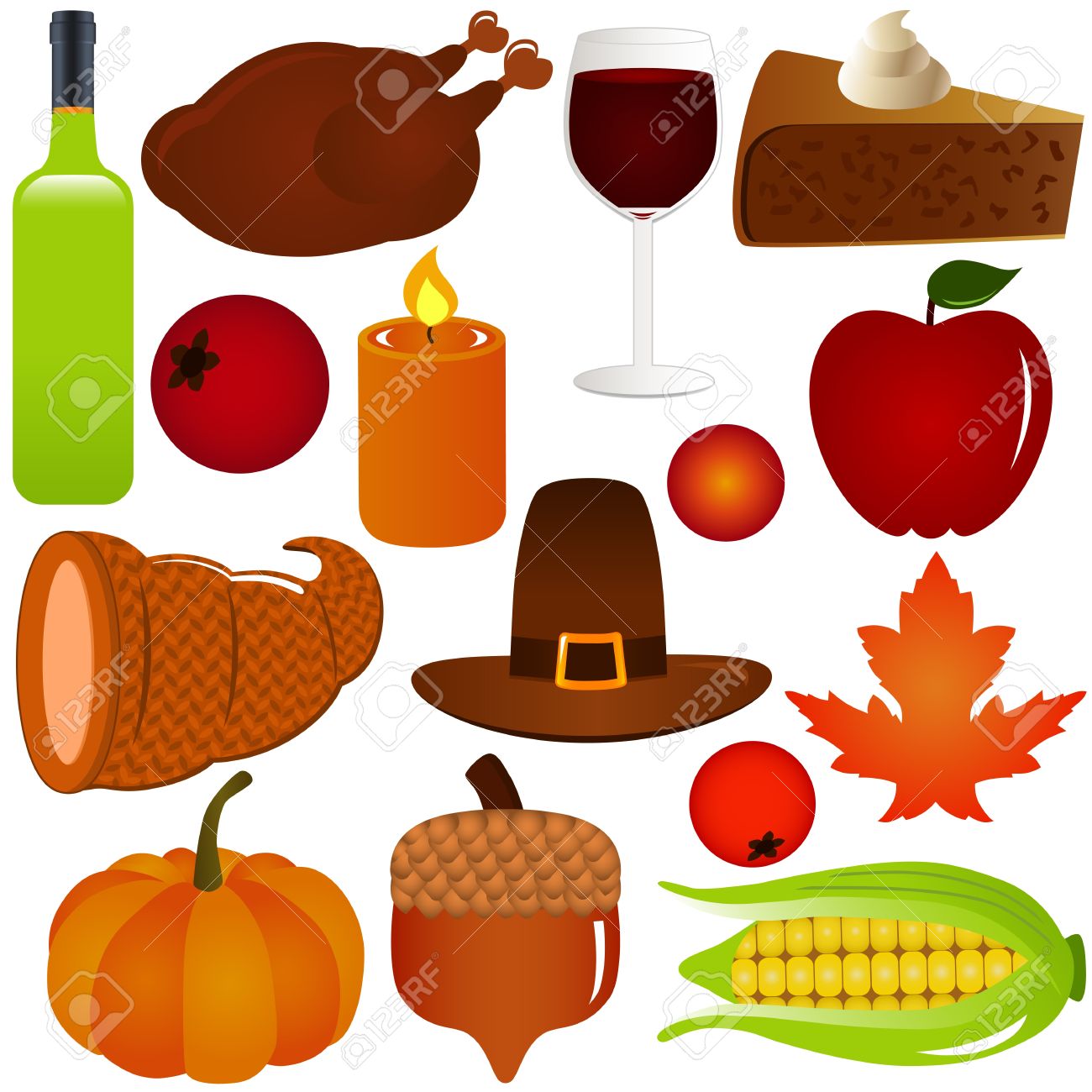 thanksgiving fall season vector icons isolated on white royalty