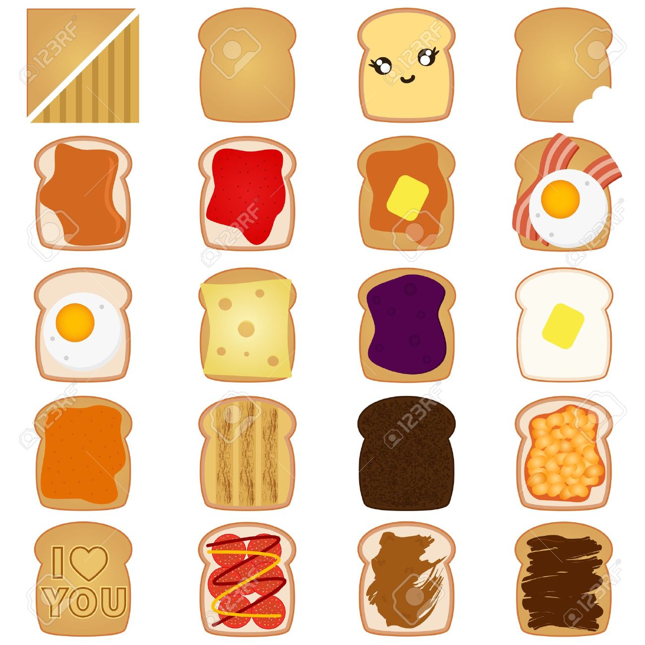 白身のベクトル 茶色のパン トーストとジャム 卵 のイラスト素材 ベクタ Image