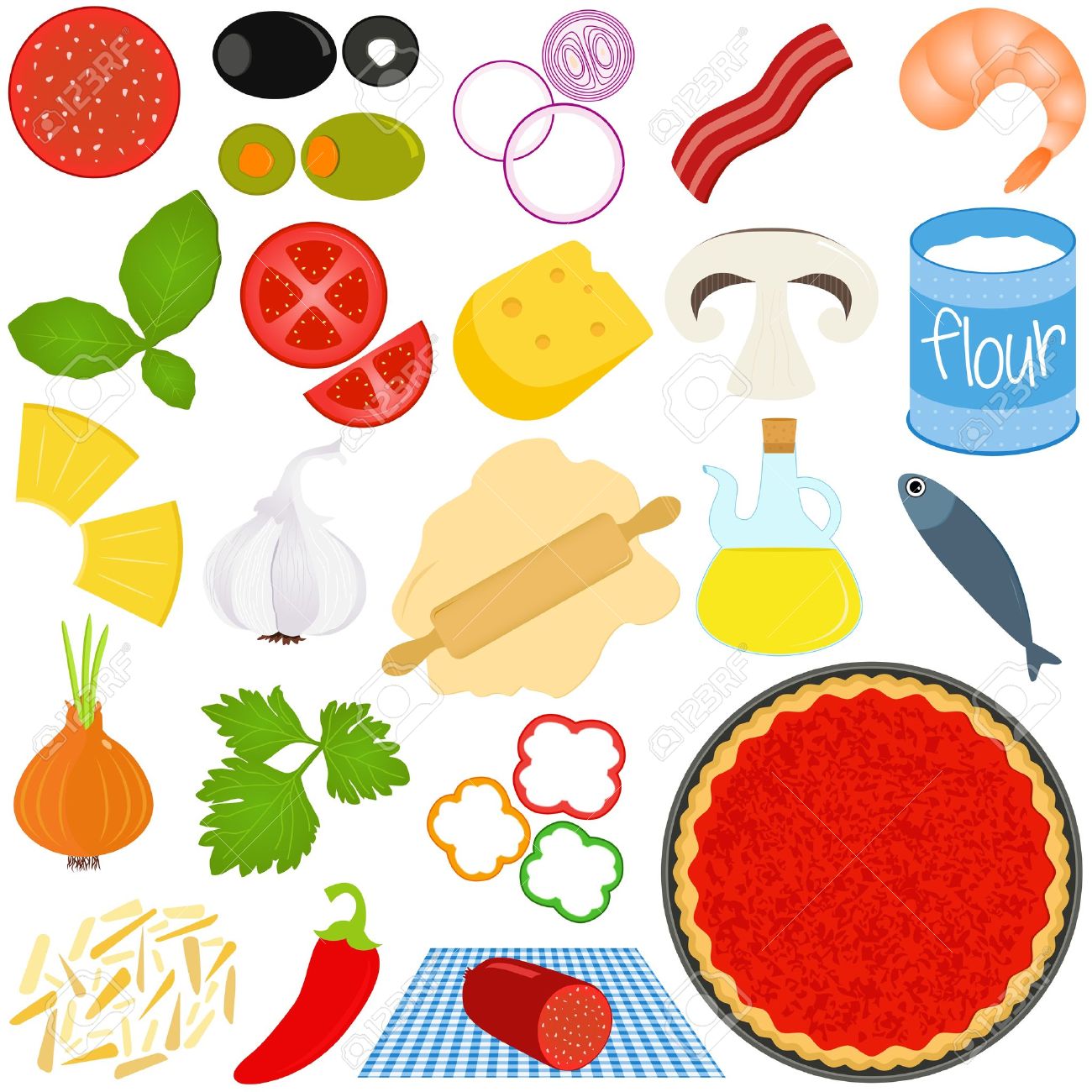 Icons Of Ingredients Make Pizza Stock Vector Icons Of Ingredients Make Pizza Stock Vector