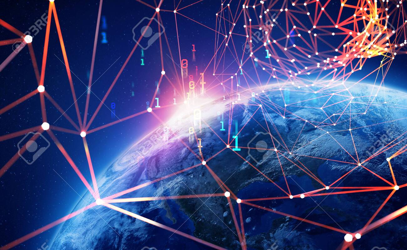 Big Data Concept. Global Cyberspace. 3D illustration of wireless internet technologies. Database protection and blockchain network. Elements of this image are furnished by NASA - 151190508 Big Data Concept. Global Cyberspace. 3D illustration of wireless internet technologies. Database protection and blockchain network. Elements of this image are furnished by NASA - 151190508