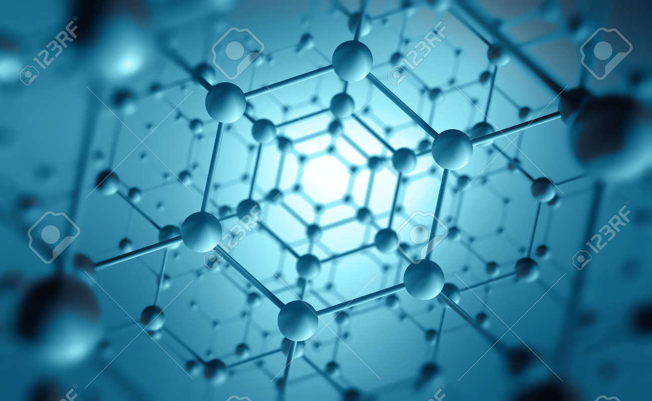 Nanotechnology in modern science. Future technologies in study of structure of nanomaterials. 3D illustration of atomic grid on a high-tech background - 151190540 Nanotechnology in modern science. Future technologies in study of structure of nanomaterials. 3D illustration of atomic grid on a high-tech background - 151190540