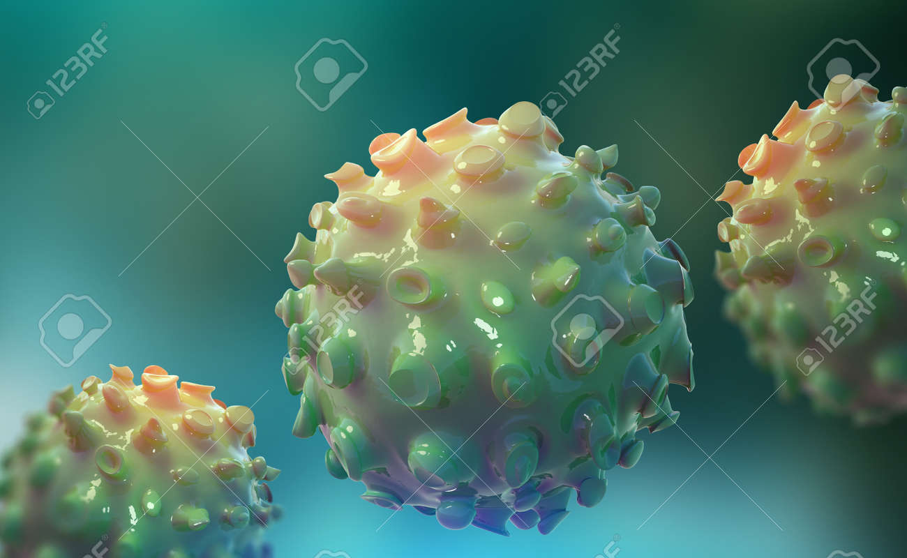 Microbiology 3D illustration. Germs under the microscope. Viruses and body immunity - 151190659 Microbiology 3D illustration. Germs under the microscope. Viruses and body immunity - 151190659