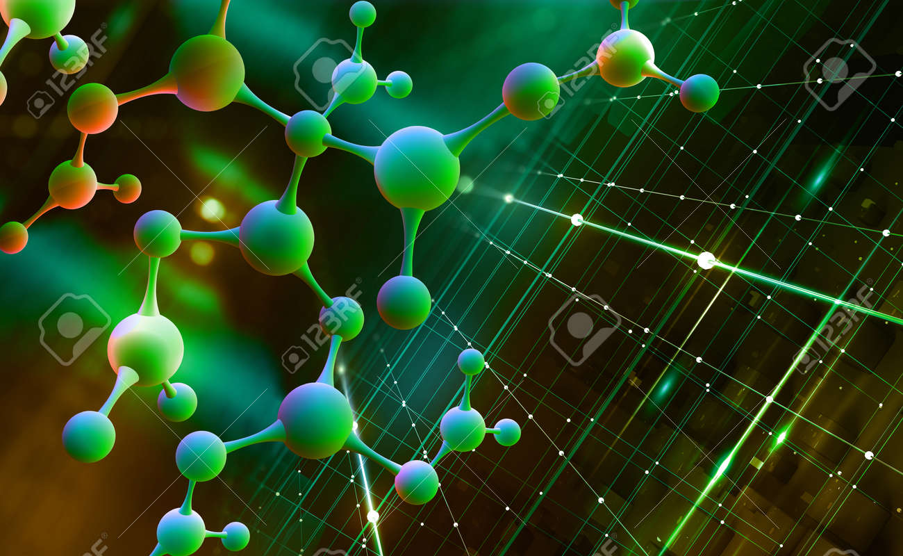 Abstract molecule model. Digital nanostructure. Scientific research in molecular chemistry. 3D illustration on a pearl green background - 151190736 Abstract molecule model. Digital nanostructure. Scientific research in molecular chemistry. 3D illustration on a pearl green background - 151190736