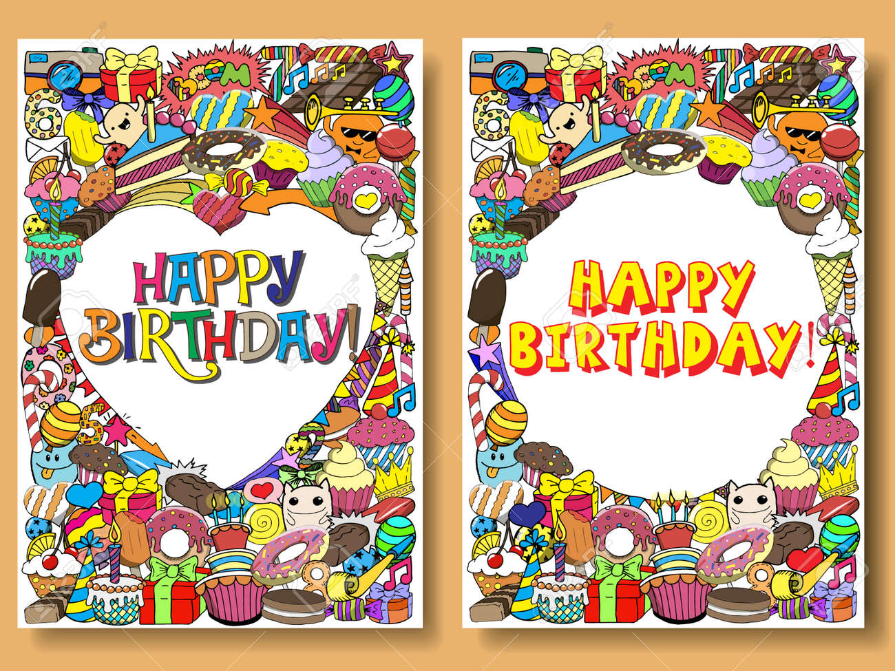 グリーティング カード誕生日お菓子落書き ロゴベクトルの手は 漫画イラストを描かれました のイラスト素材 ベクタ Image