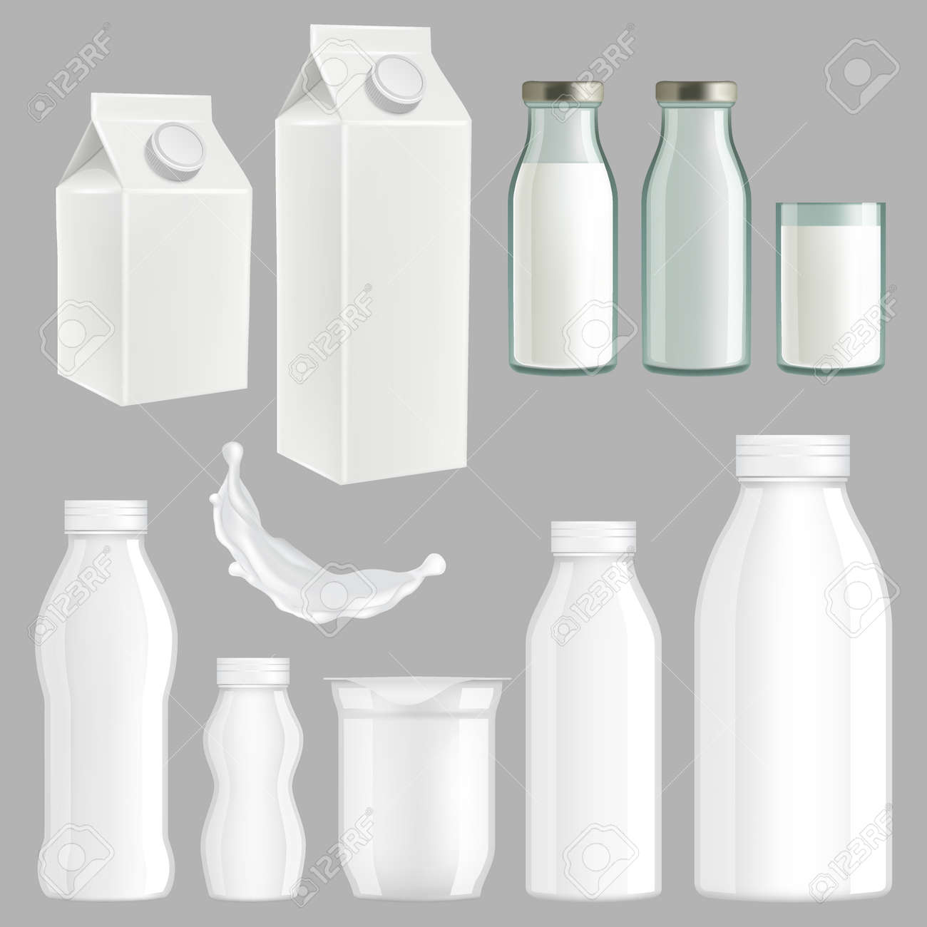 vector set of realistic milk packaging templates white creative