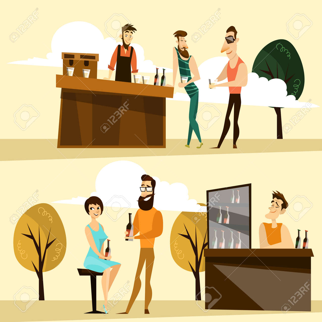 職場や外のバー パブ カフェやレストランでビールを飲んでいる人でバーテンダーのベクター イラストです ビール党漫画のキャラクターはフラット スタイル デザイン要素 アイコンです のイラスト素材 ベクタ Image 職場や外のバー パブ カフェやレストランでビールを飲んでいる人でバーテンダーのベクター イラストです ビール党漫画のキャラクターはフラット スタイル デザイン要素 アイコンです のイラスト素材 ベクタ Image