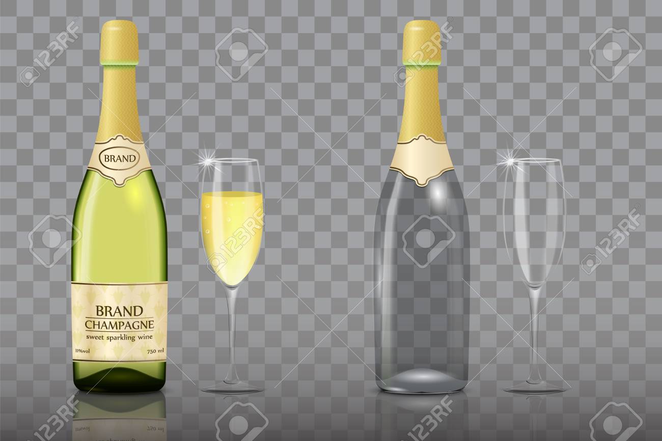 Download Empty And Full Champagne Bottle With Wine Glass Mockup Set Vector Royalty Free Cliparts Vectors And Stock Illustration Image 100988176