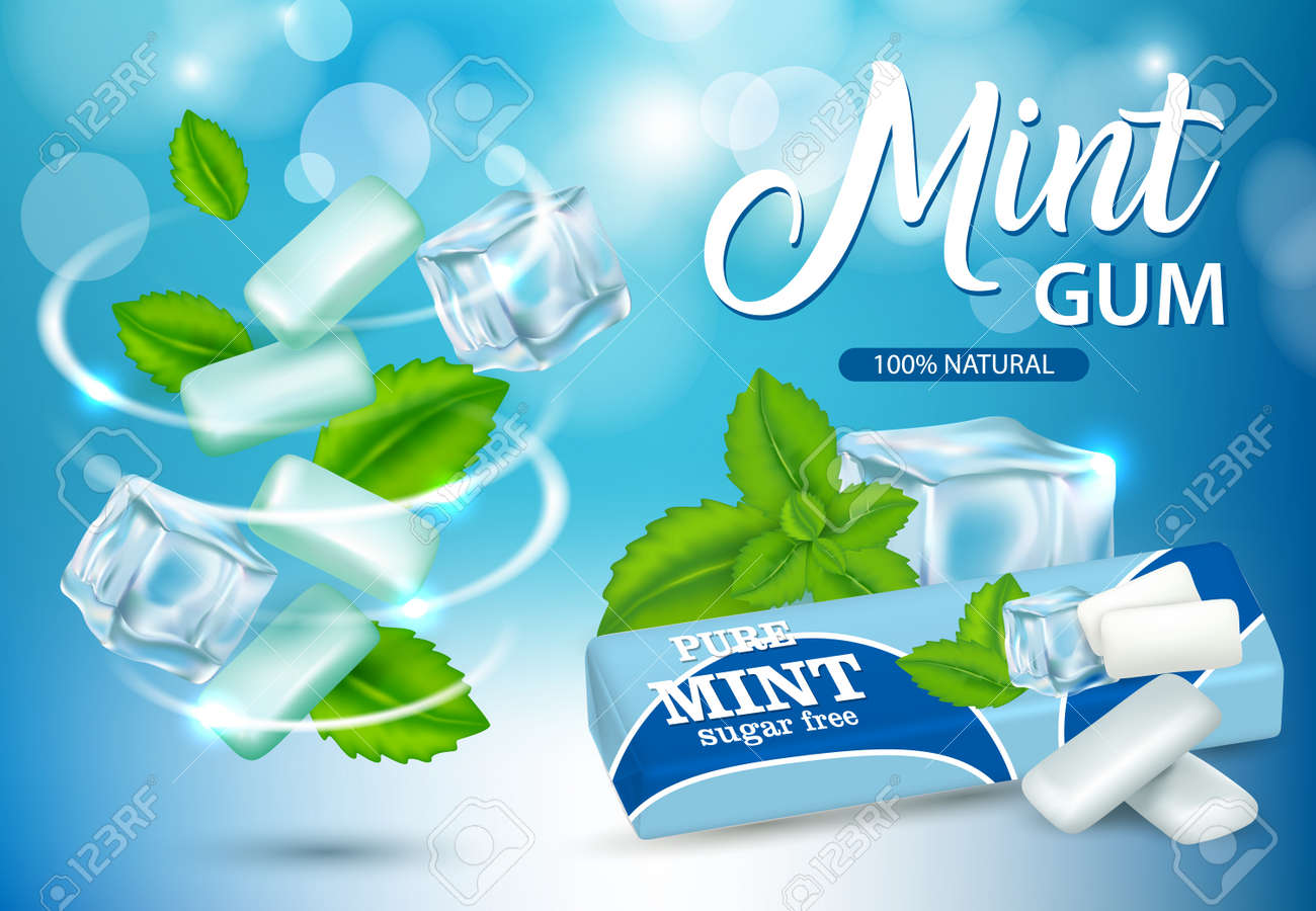 Mint chewing gum ads vector realistic illustration - 104142555. 