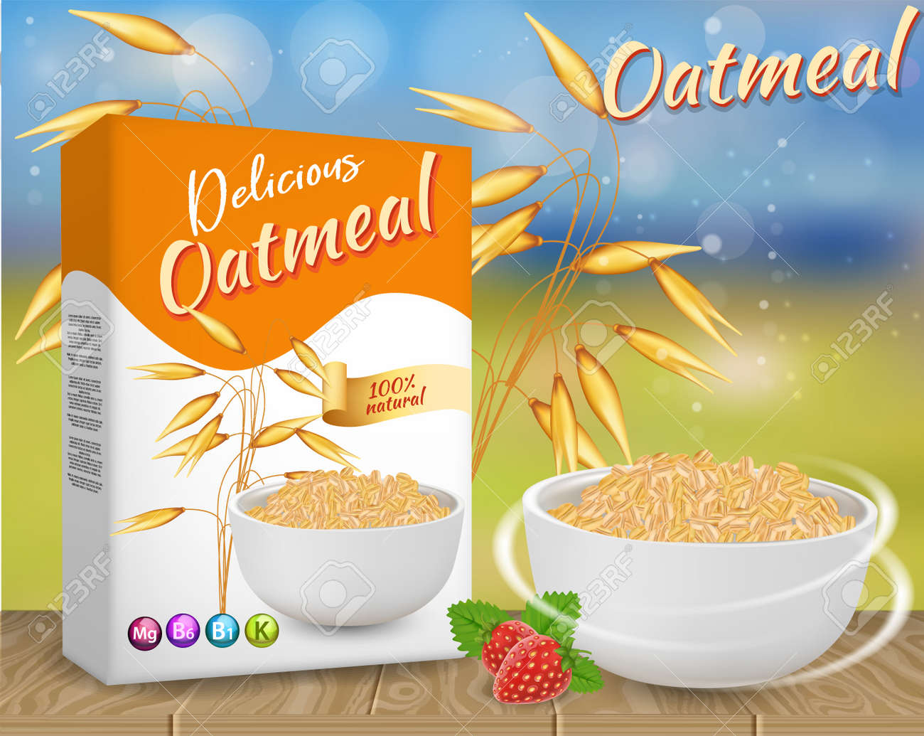 Oatmeal ads vector realistic illustration - 104142778 Oatmeal ads vector realistic illustration - 104142778