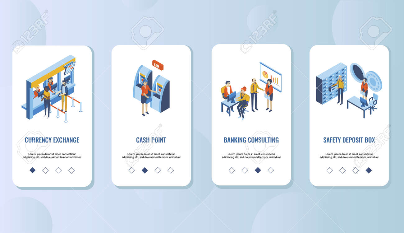 Banking Mobile App Onboarding Screens Menu Banner Vector Template