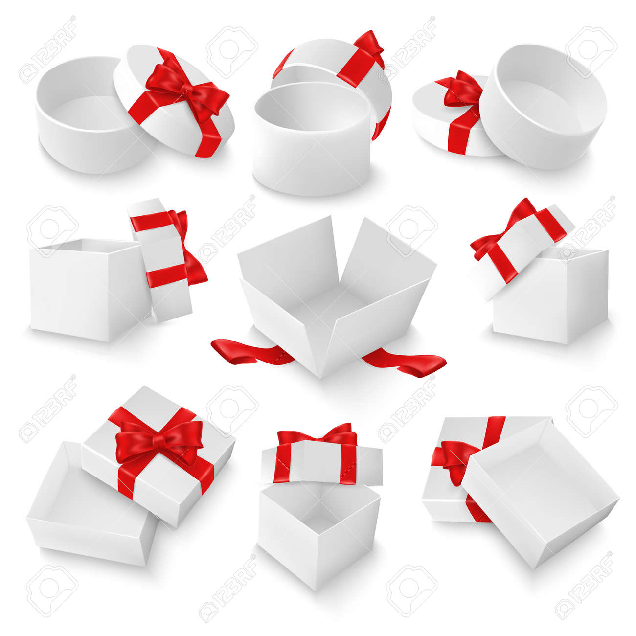 White Open Gift Box Mockup Set Vector Isolated Illustration Royalty Free Cliparts Vectors And Stock Illustration Image 138532215