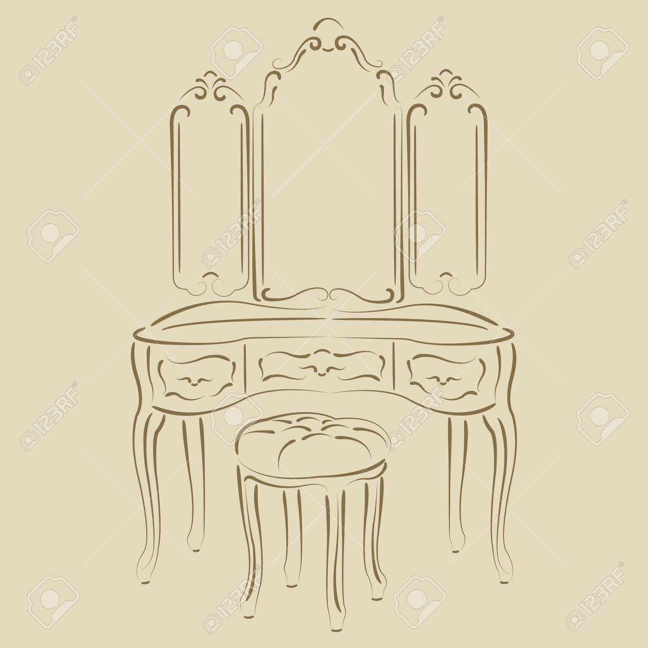 スケッチのレトロなコンソール、姿見、鏡台のドレッシングします。高調