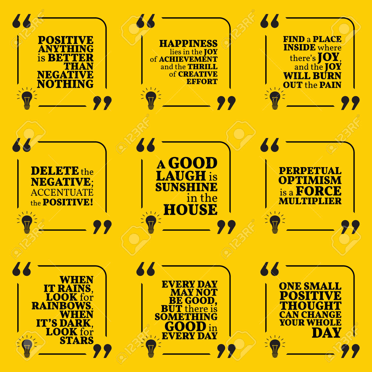 Set Motivzitaten Uber Positives Denken Optimismus Gluck Freude Lachen Und Gute Laune Einfache Note Design Typografie Plakat Vektor Illustration Lizenzfrei Nutzbare Vektorgrafiken Clip Arts Illustrationen Image 64407883