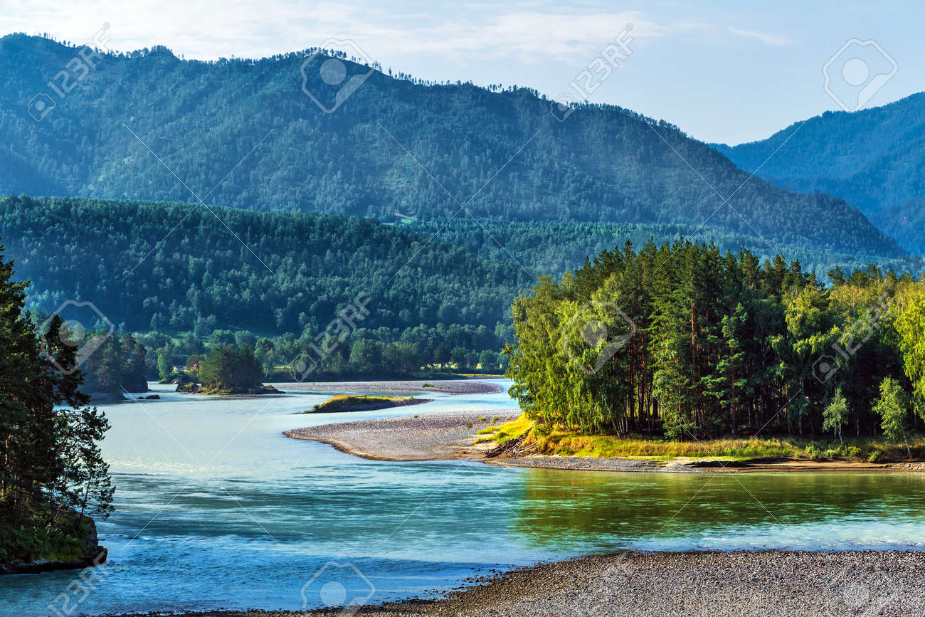 View of Katun river and mountain valley in summer. Chemalsky district, Altai Republic, southern Siberia, Russia - 129773981 View of Katun river and mountain valley in summer. Chemalsky district, Altai Republic, southern Siberia, Russia - 129773981