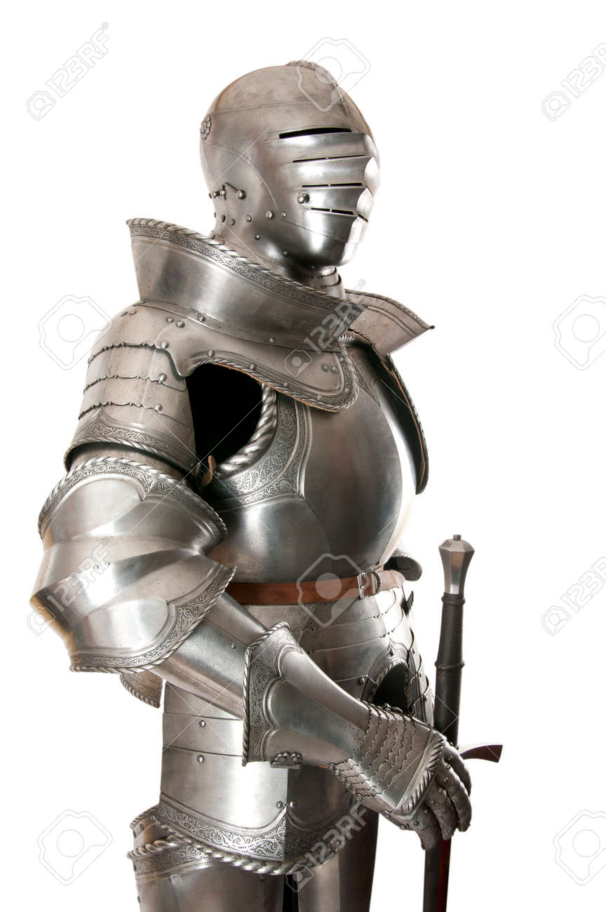 中世の騎士の鎧 反対者の武器に対する兵士の金属の保護 の写真素材 画像素材 Image