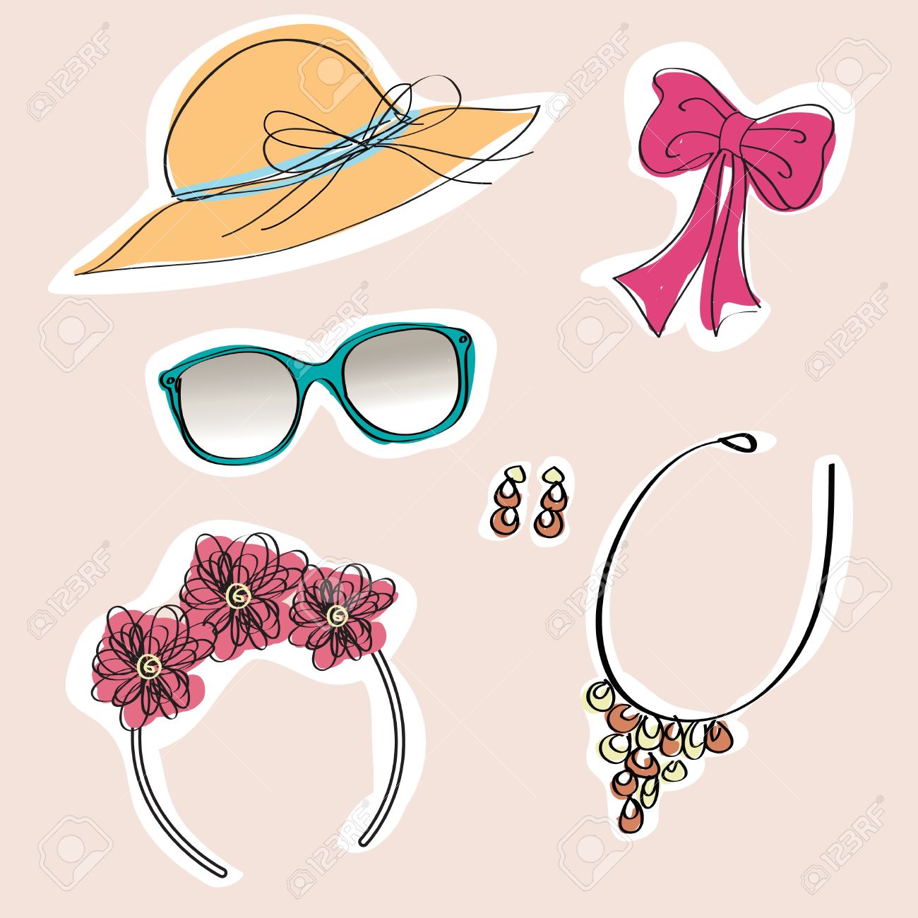 set de accesorios para mujer ilustración de dibujos animados fotos