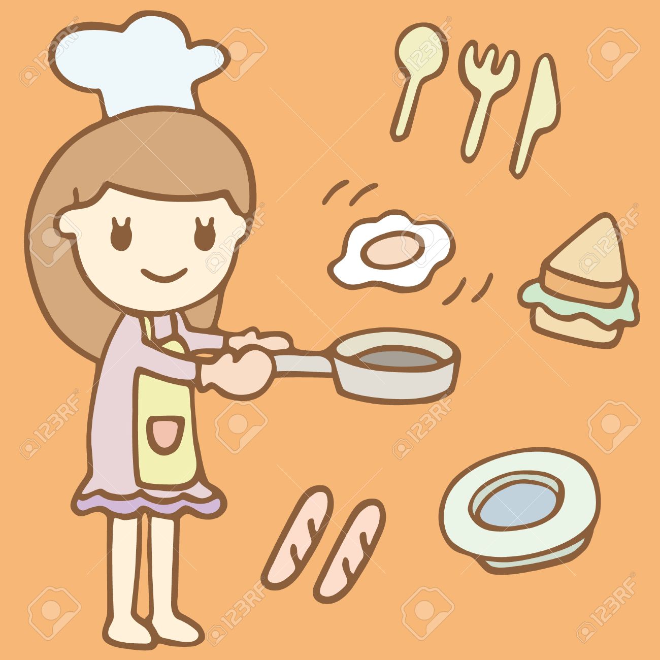 かわいい女の子料理朝食漫画 ベクトル イラスト のイラスト素材 ベクタ Image